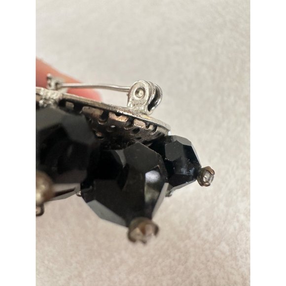 Miriam Haskell unsigned 1930s silver tone black beaded rhinestone pin brooch - Picture 8 of 9